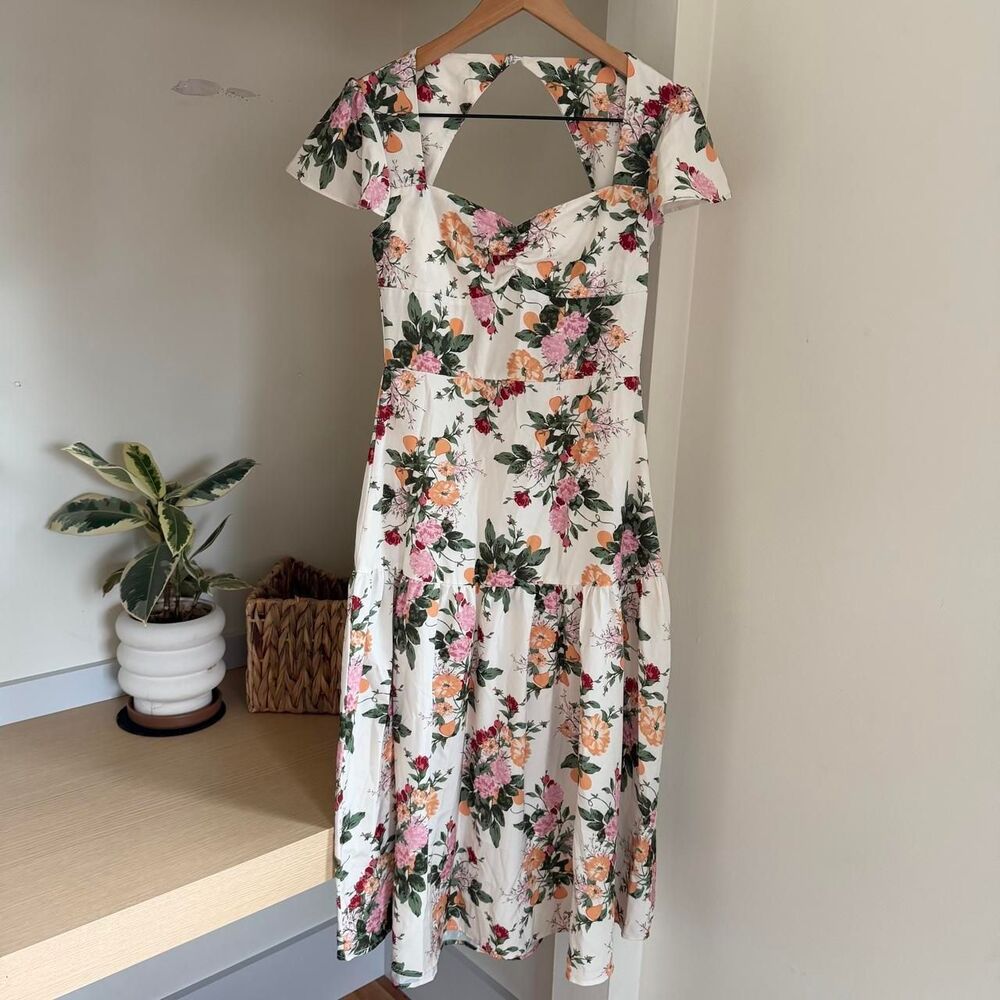 RIHOAS Vintage-Inspired Floral Midi Dress Small NWT